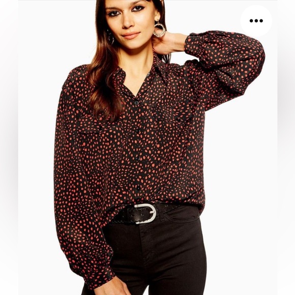 Topshop Tops - Topshop Black Red Button Down Shirt Size 12